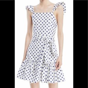 Alice + Olivia white and blue polka dots dress/ size 6